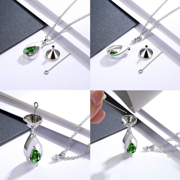 Sterling Silver Cremation Jewelry Teardrop Ashes Pendant Necklace Keepsake - Picture 3 of 5